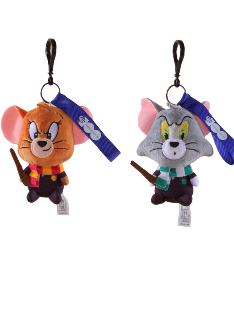 2-Piece Tom Cat and Jerry Mouse Plush Toy Backpack Shoulder Bag Accessory Plush Animal Keychain Birthday Gift for Boys and Girls (10cm - Harry Potter Style) - Image 1